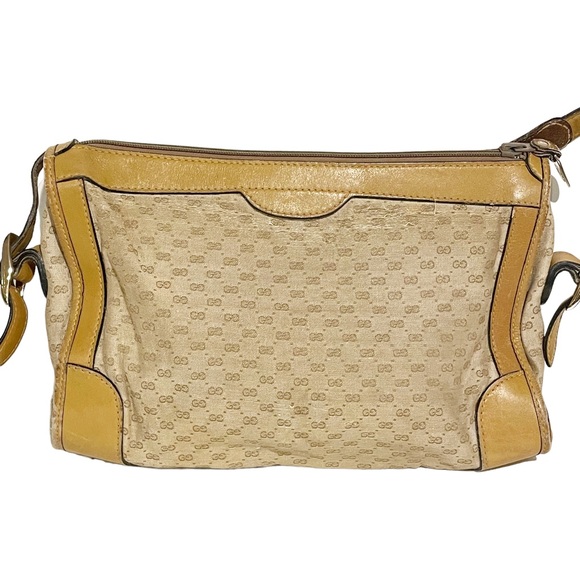 Gucci‎ Vintage GG Fabric Leather Trim Gold Hardware Shoulder Bag Pocketbook